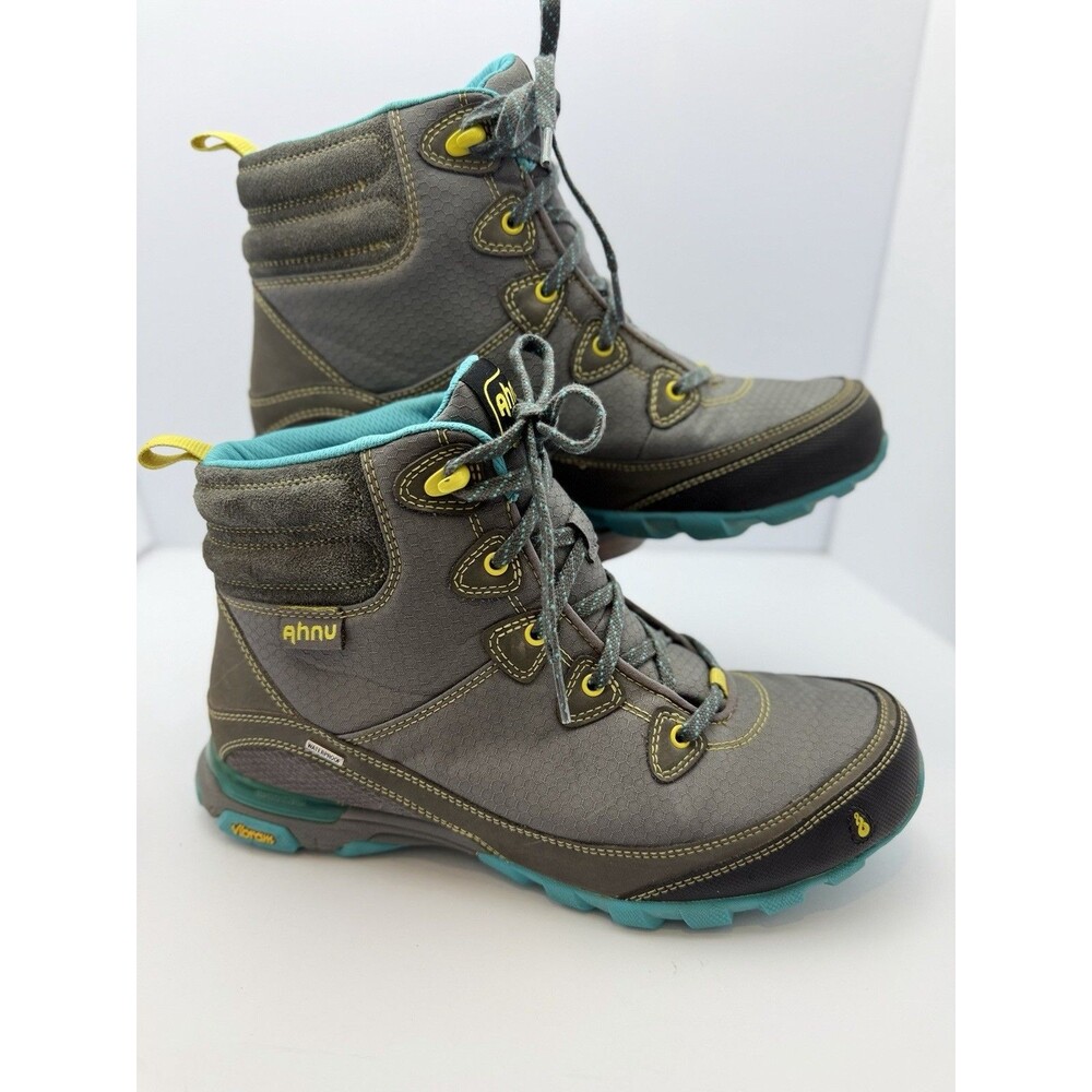 Ahnu Hiking Boots Womens 9 Gray Waterproof Vibram Sole Trail Outdoor Mid Lace Up